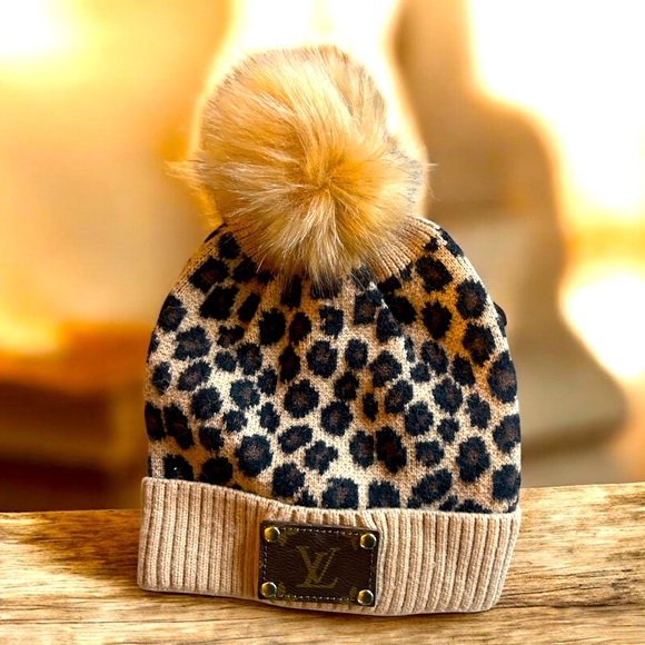 Louis Vuitton Accessories - Leopard Pom Pom Beanie W Louis Vuitton patch